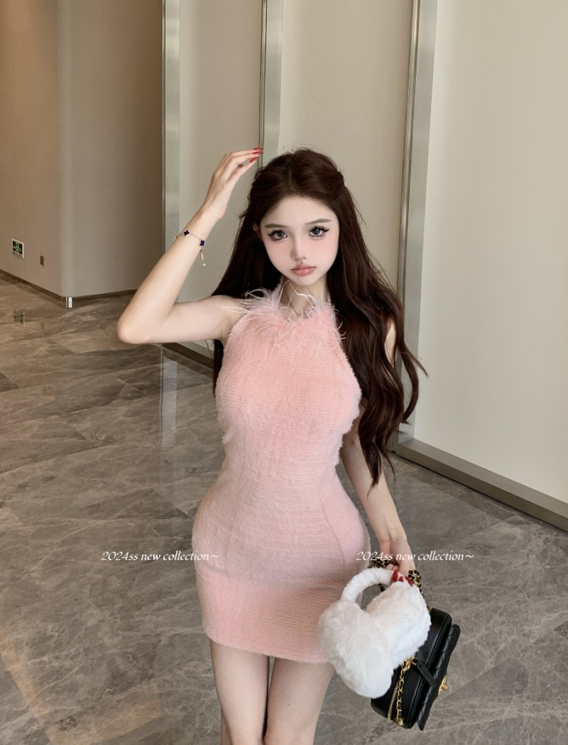 Ostrich hair temperament vest tender sexy dress for women