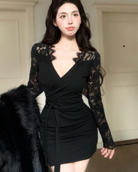 Lace V-neck bandage slim sexy dress for women