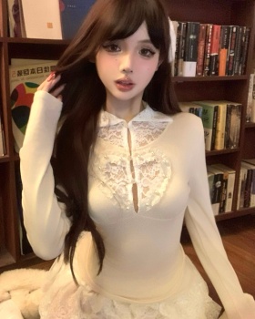 Lace long sleeve bottoming shirt heart enticement T-shirt