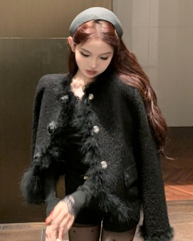 Elmo short black woolen coat chanelstyle ladies splice tops