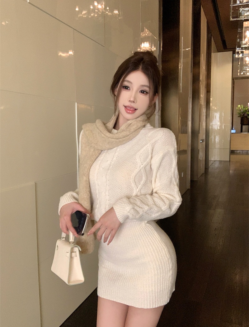 Package hip twist Korean style sweater lazy knitted dress