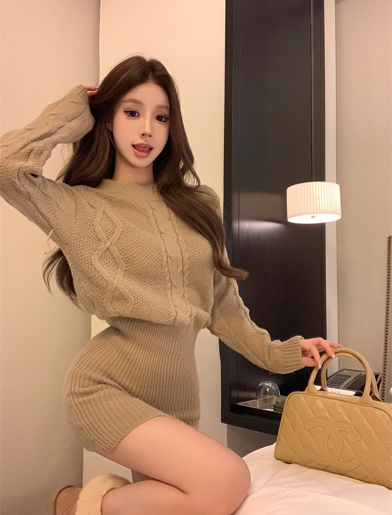 Package hip twist Korean style sweater lazy knitted dress