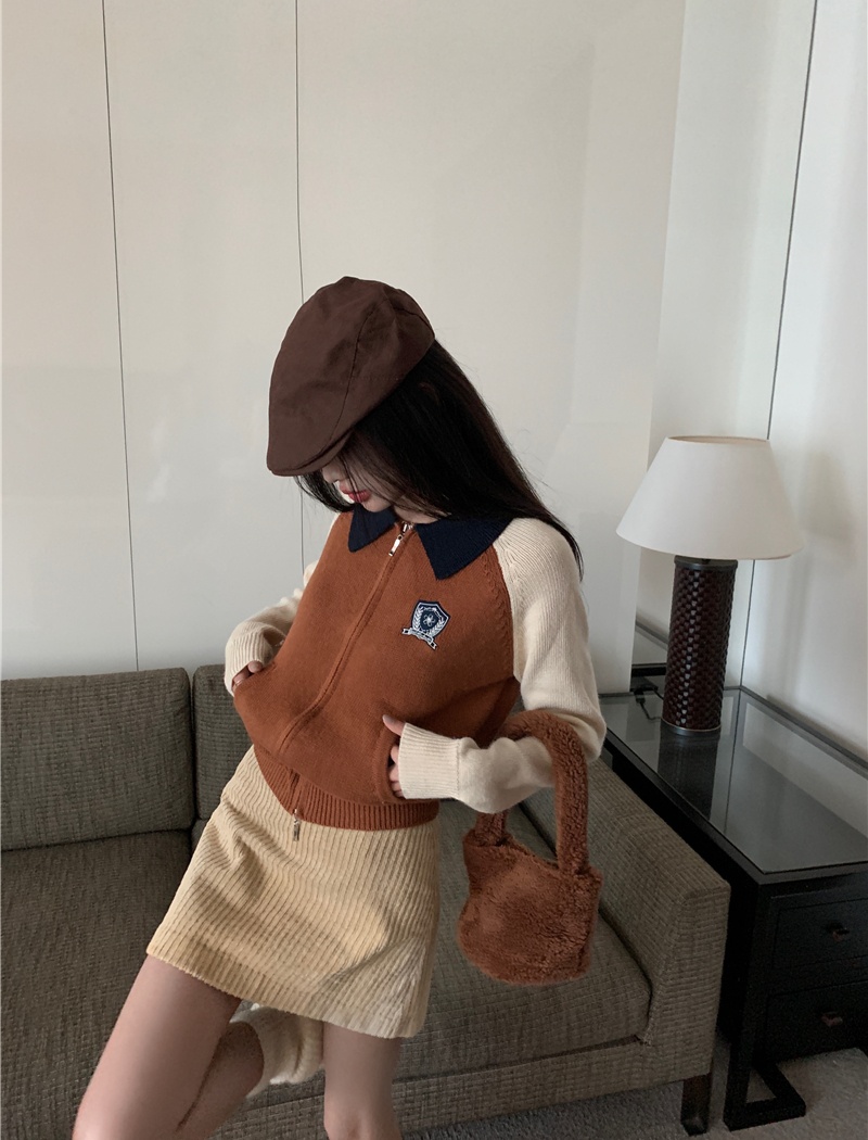 Slim retro sweater mixed colors zip jacket