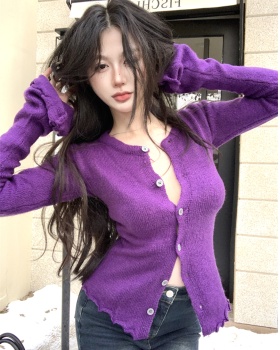 Slim purple tops knitted cardigan for women