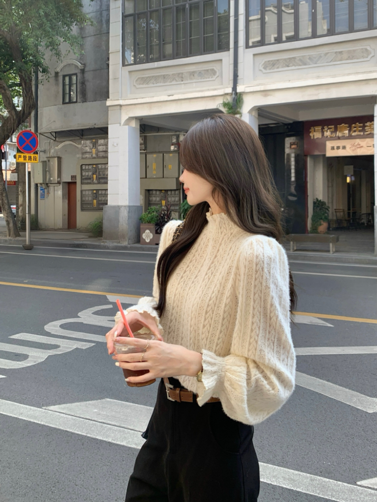 Korean style fungus collar shirt bottoming simple tops