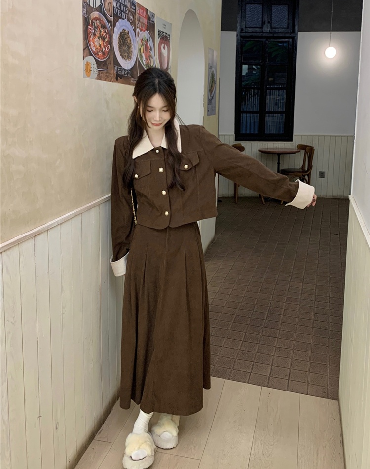 Retro Korean style coat A-line skirt 2pcs set