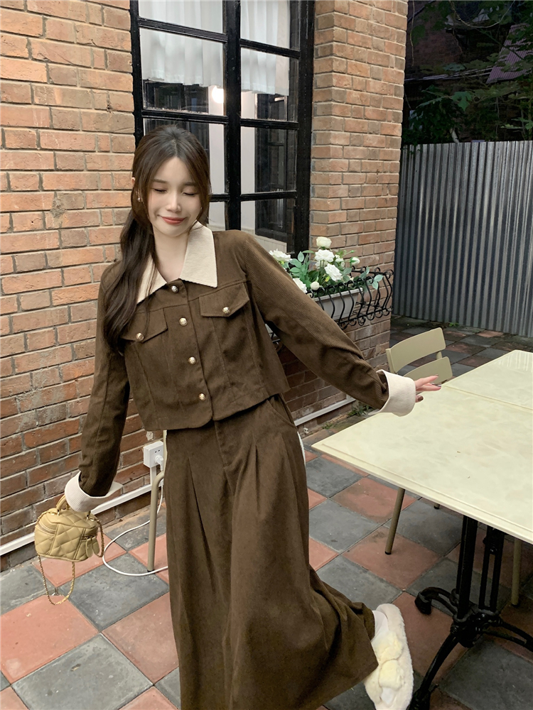 Retro Korean style coat A-line skirt 2pcs set