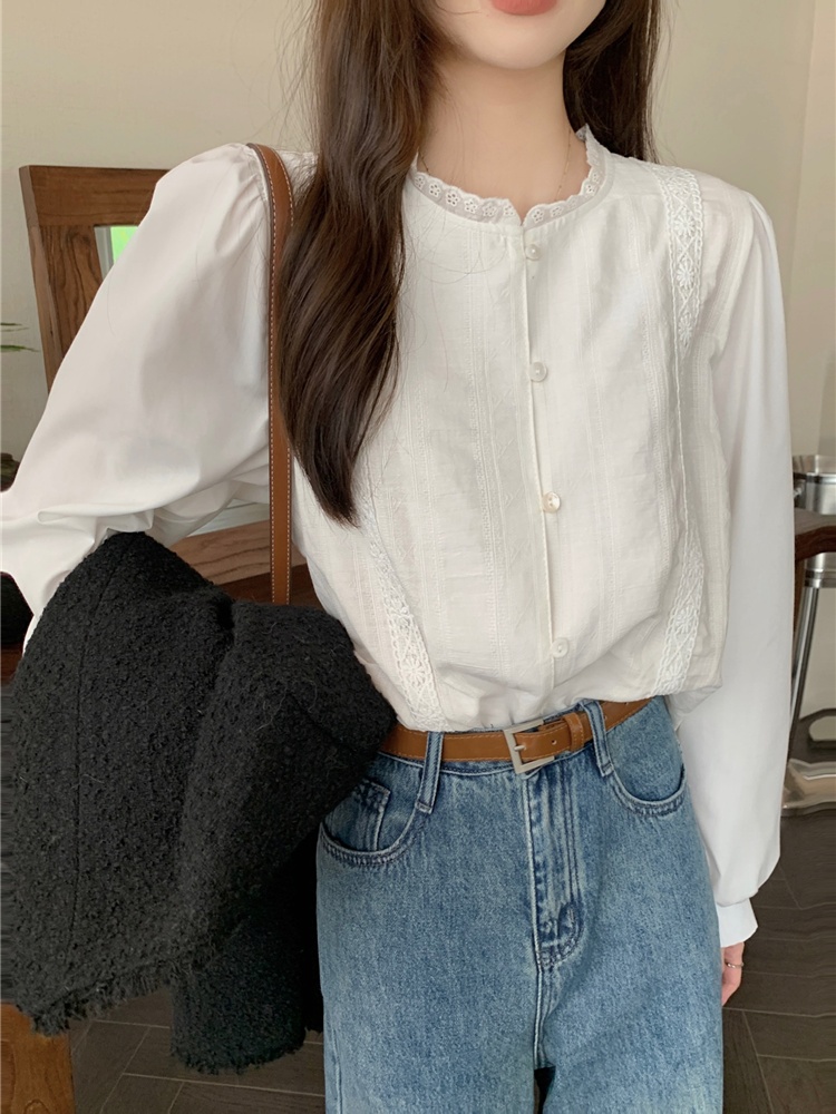 Korean style long sleeve small shirt retro tops for women