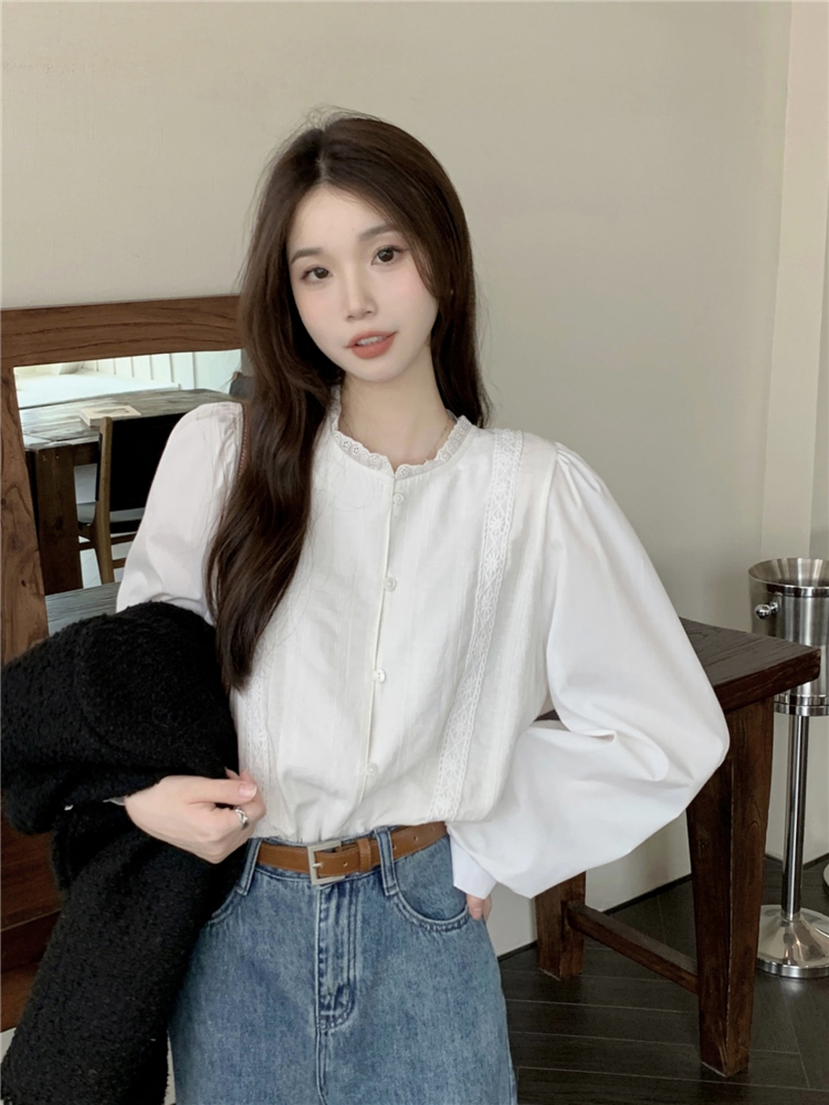 Korean style long sleeve small shirt retro tops for women