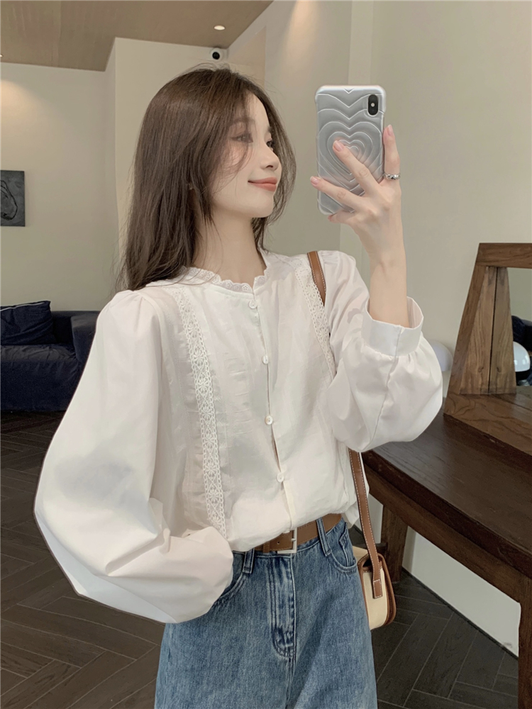 Korean style long sleeve small shirt retro tops for women