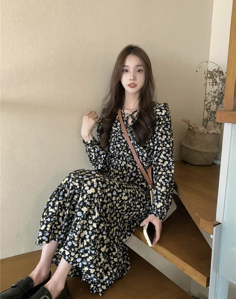 Floral inside the ride long dress Korean style dress for women