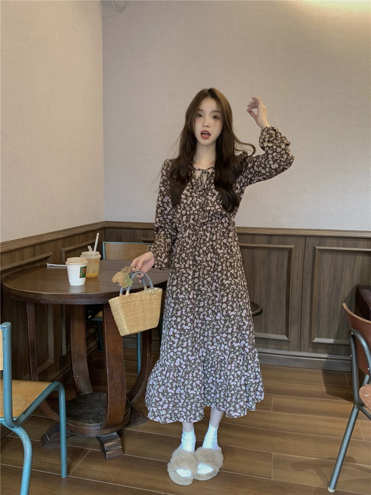 Floral inside the ride long dress Korean style dress for women