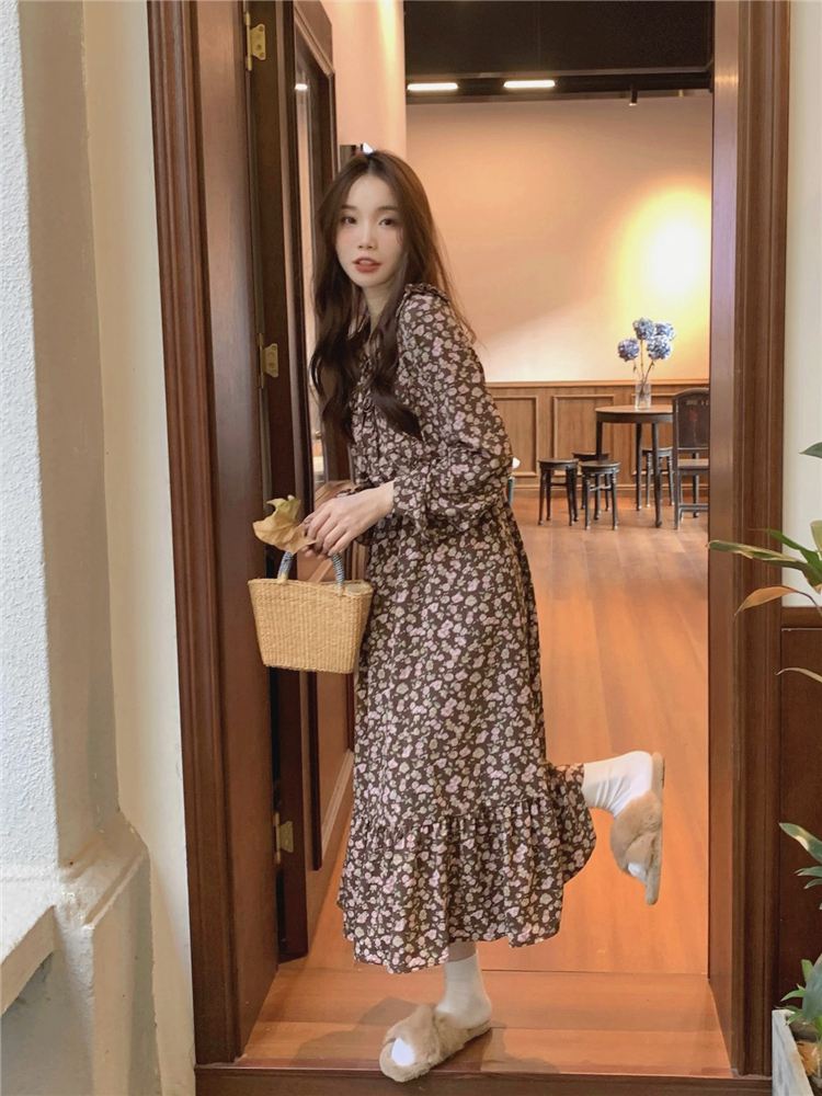 Floral inside the ride long dress Korean style dress for women