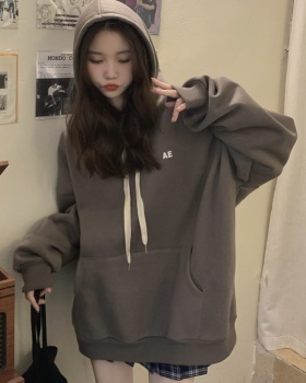 Casual letters hoodie printing plus velvet shirts for women