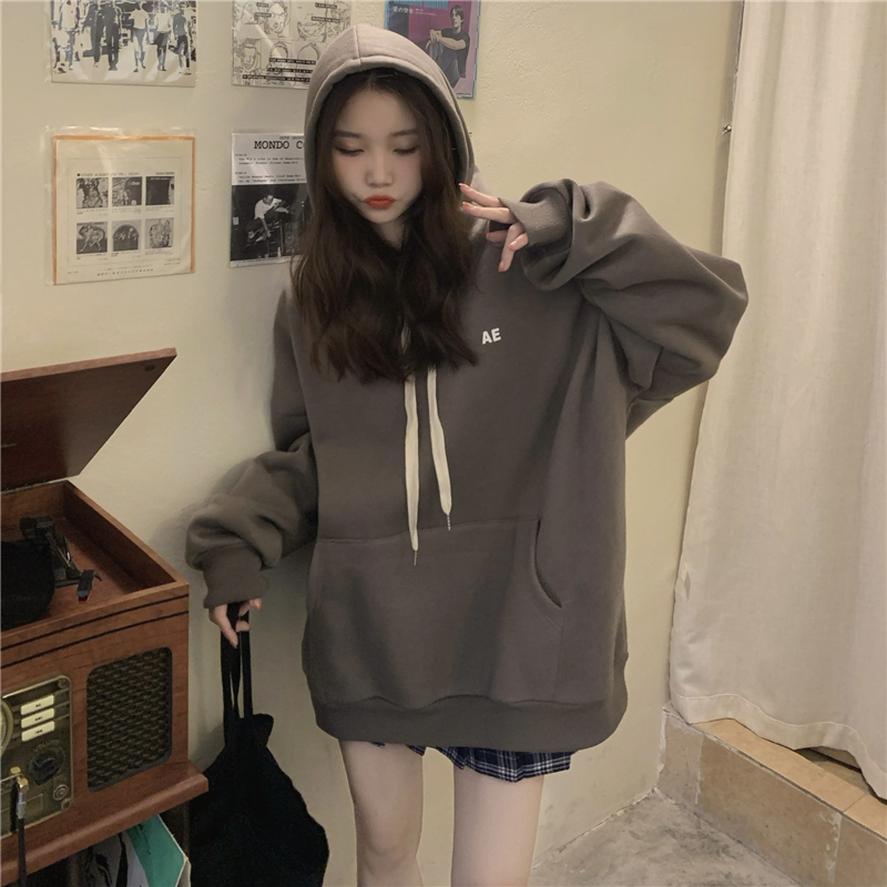 Casual letters hoodie printing plus velvet shirts for women