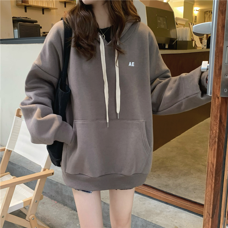 Casual letters hoodie printing plus velvet shirts for women