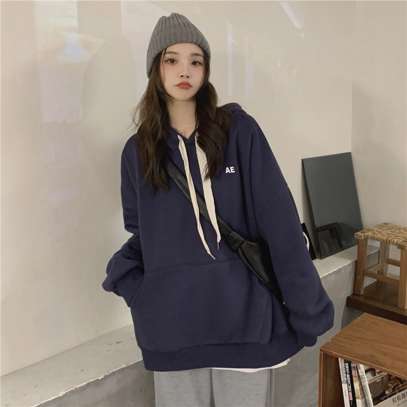 Casual letters hoodie printing plus velvet shirts for women