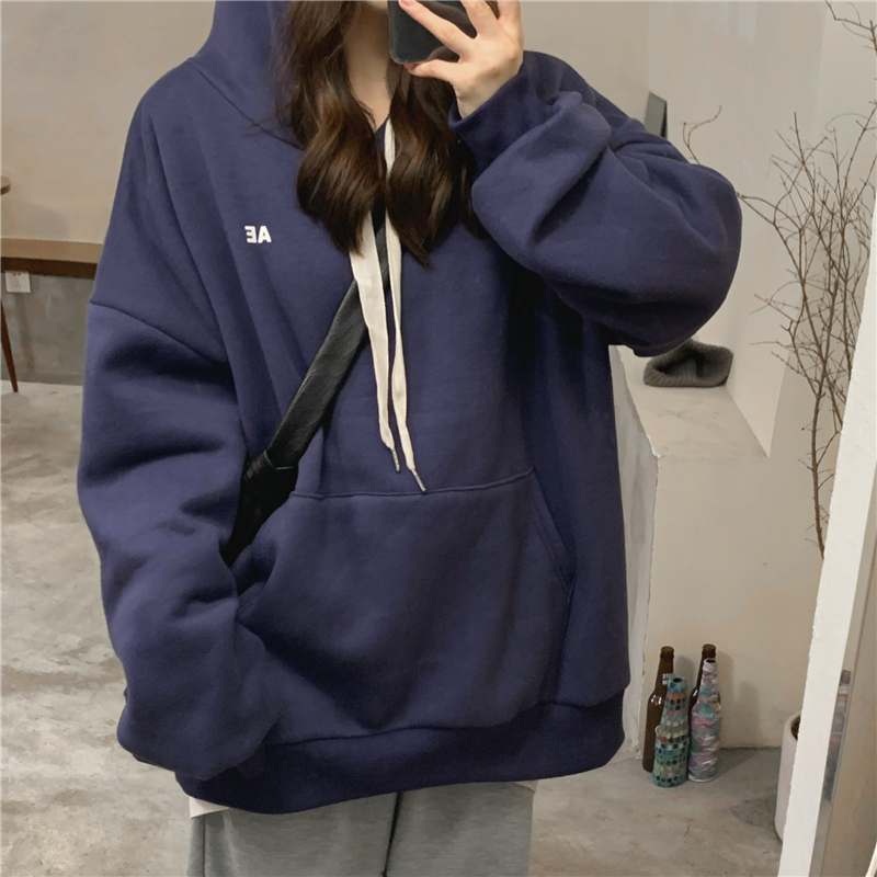 Casual letters hoodie printing plus velvet shirts for women