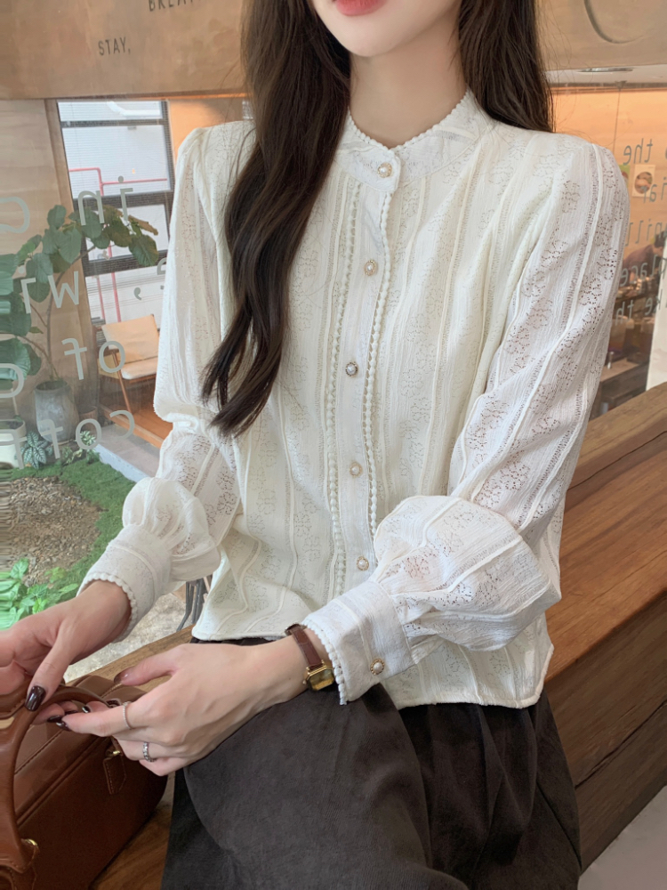 Lined lace shirt plus velvet small shirt for women