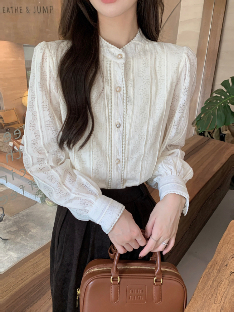 Lined lace shirt plus velvet small shirt for women