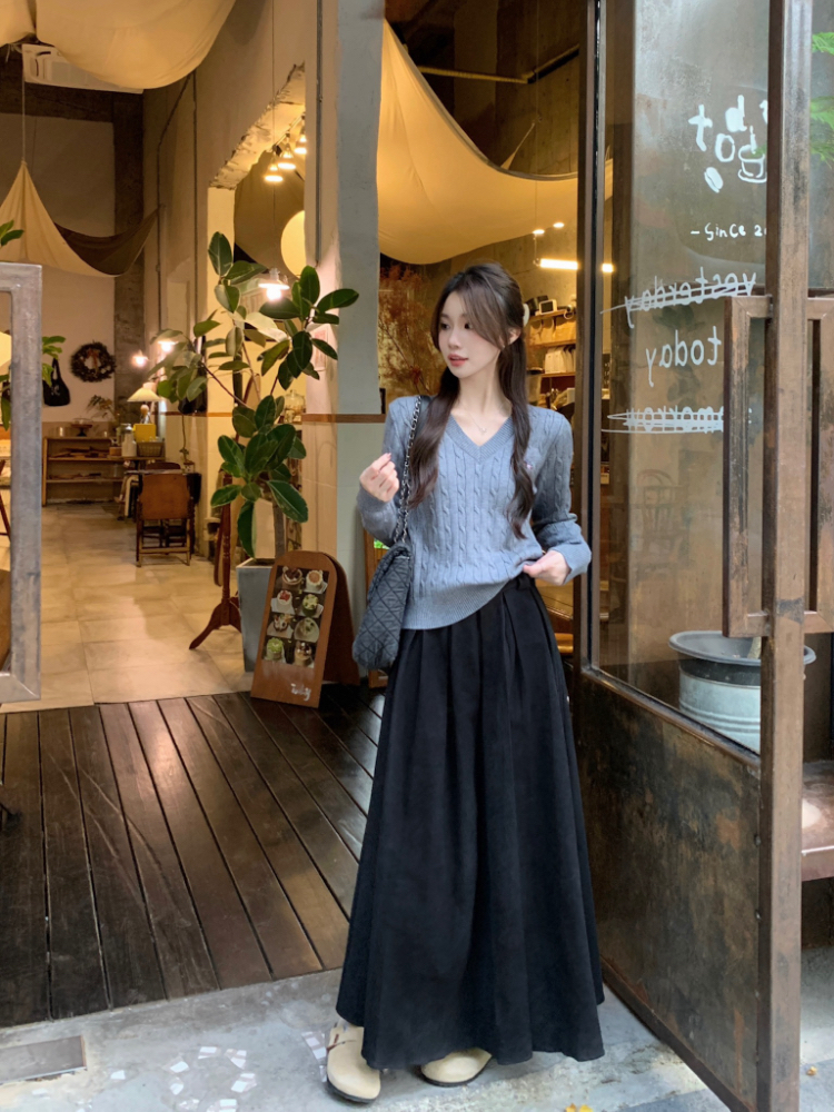 Simple slim all-match Korean style long skirt for women