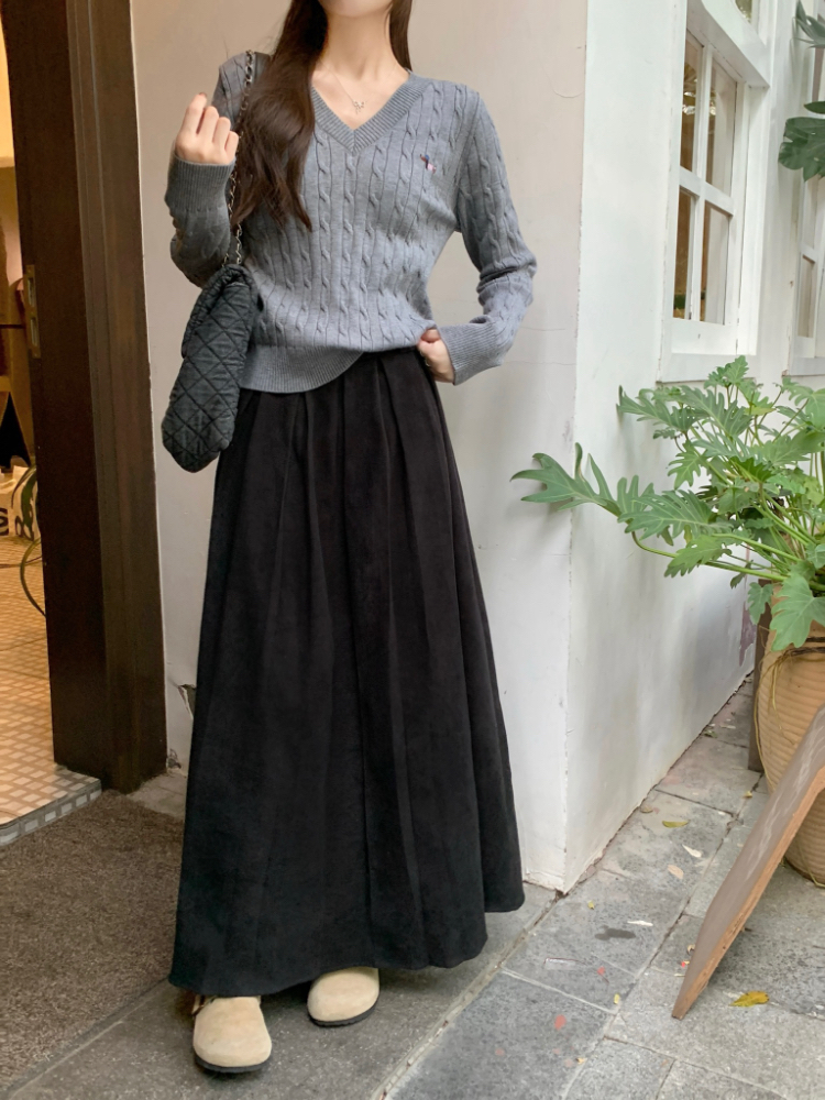 Simple slim all-match Korean style long skirt for women