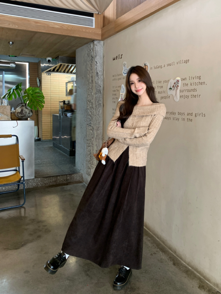 Simple slim all-match Korean style long skirt for women