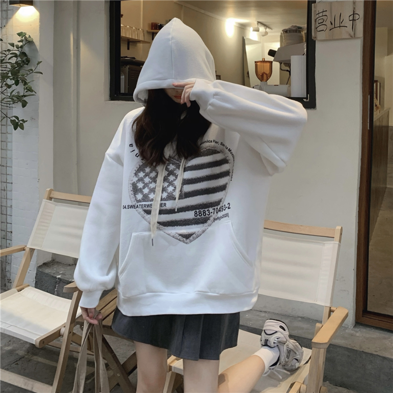 Plus velvet long sleeve tops heart hoodie for women