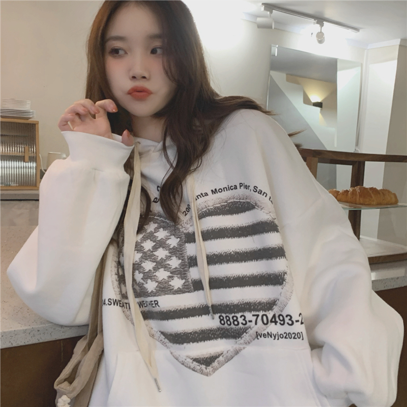 Plus velvet long sleeve tops heart hoodie for women