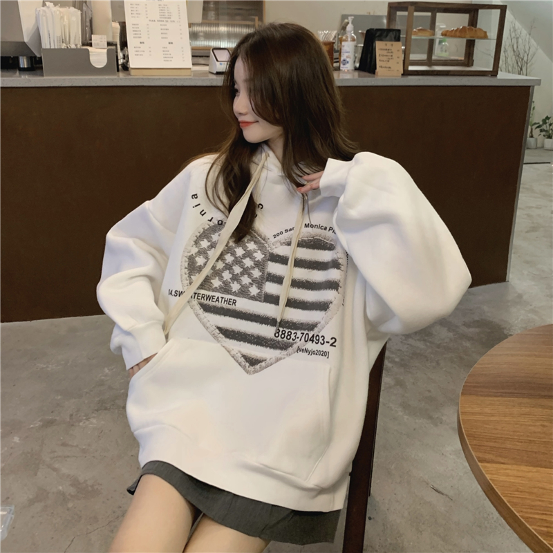 Plus velvet long sleeve tops heart hoodie for women