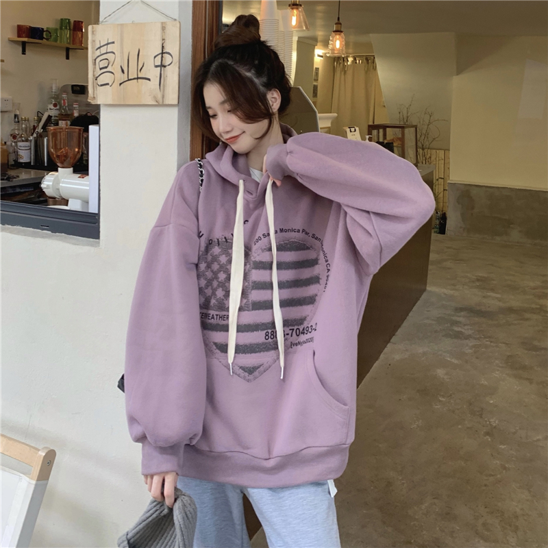 Plus velvet long sleeve tops heart hoodie for women