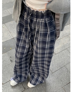 Lace loose casual pants plaid lazy long pants for women