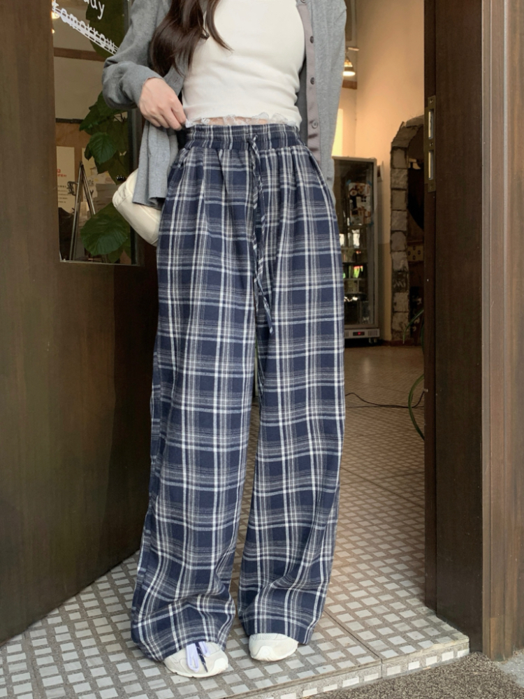 Lace loose casual pants plaid lazy long pants for women