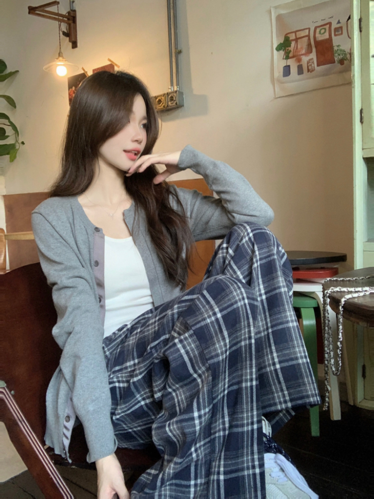 Lace loose casual pants plaid lazy long pants for women