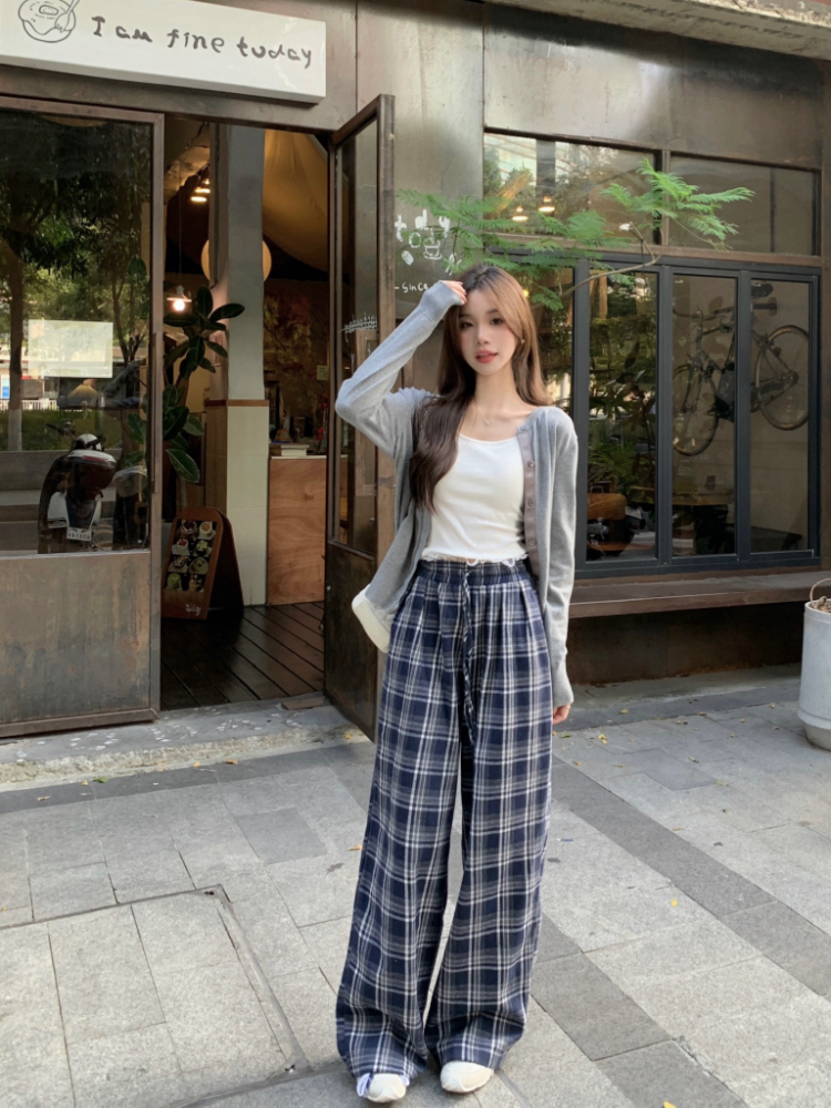 Lace loose casual pants plaid lazy long pants for women