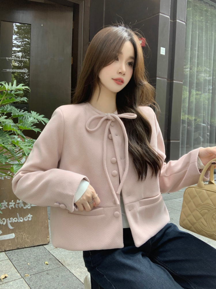 Frenum bow woolen coat tender temperament tops