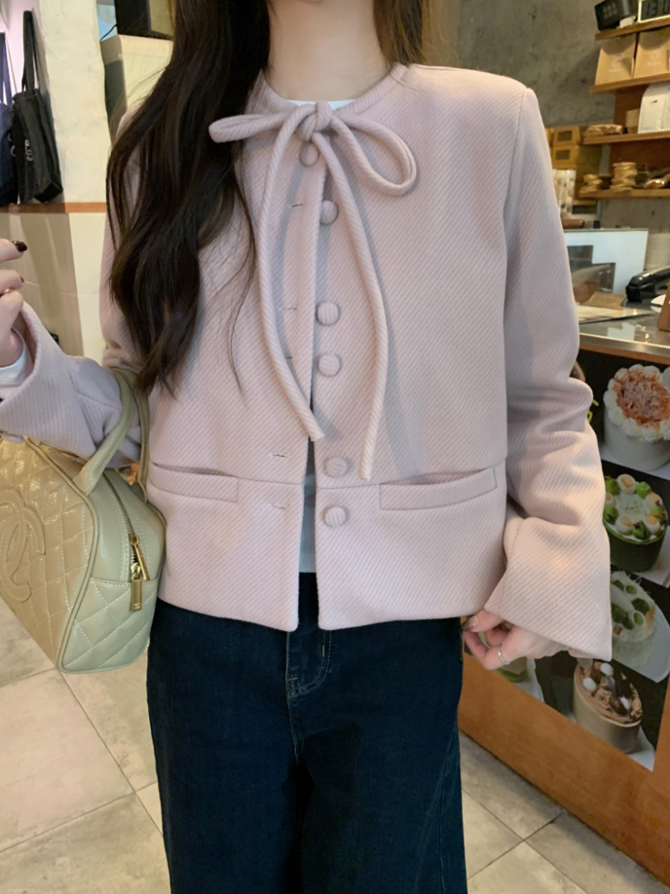 Frenum bow woolen coat tender temperament tops