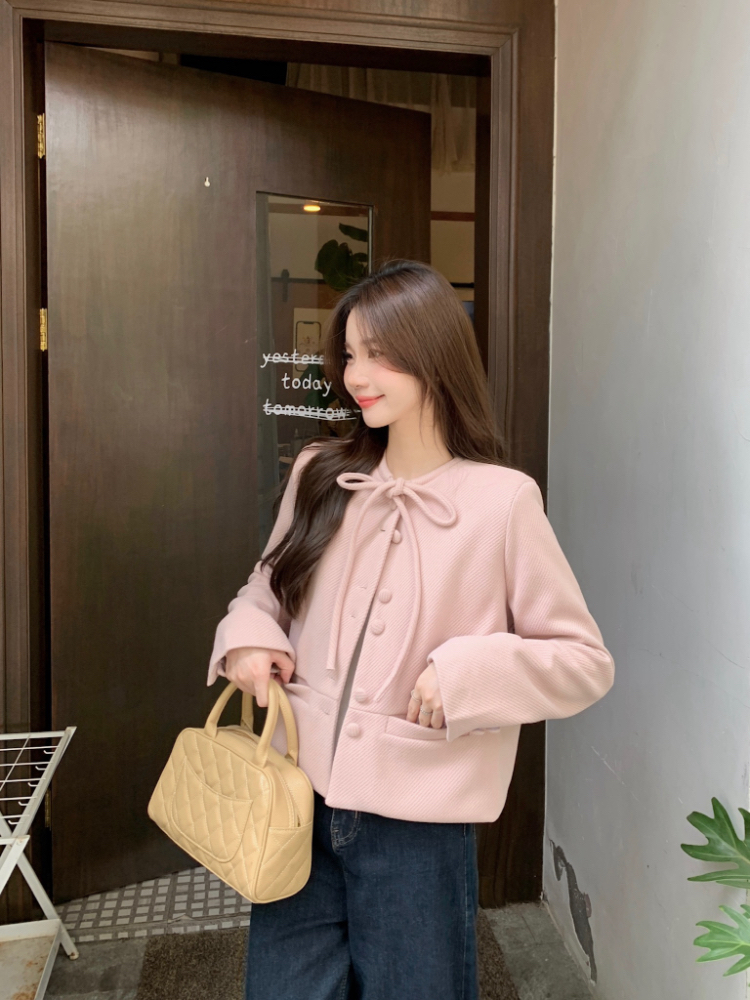 Frenum bow woolen coat tender temperament tops