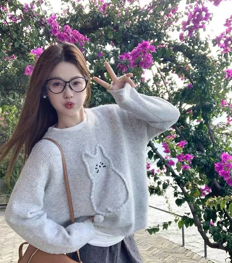 Korean style all-match tops winter gray sweater