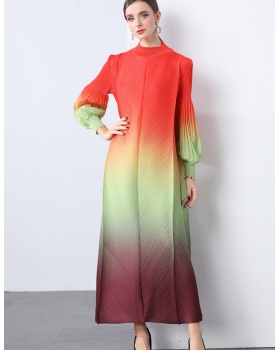 Long sleeve loose waist autumn gradient dress