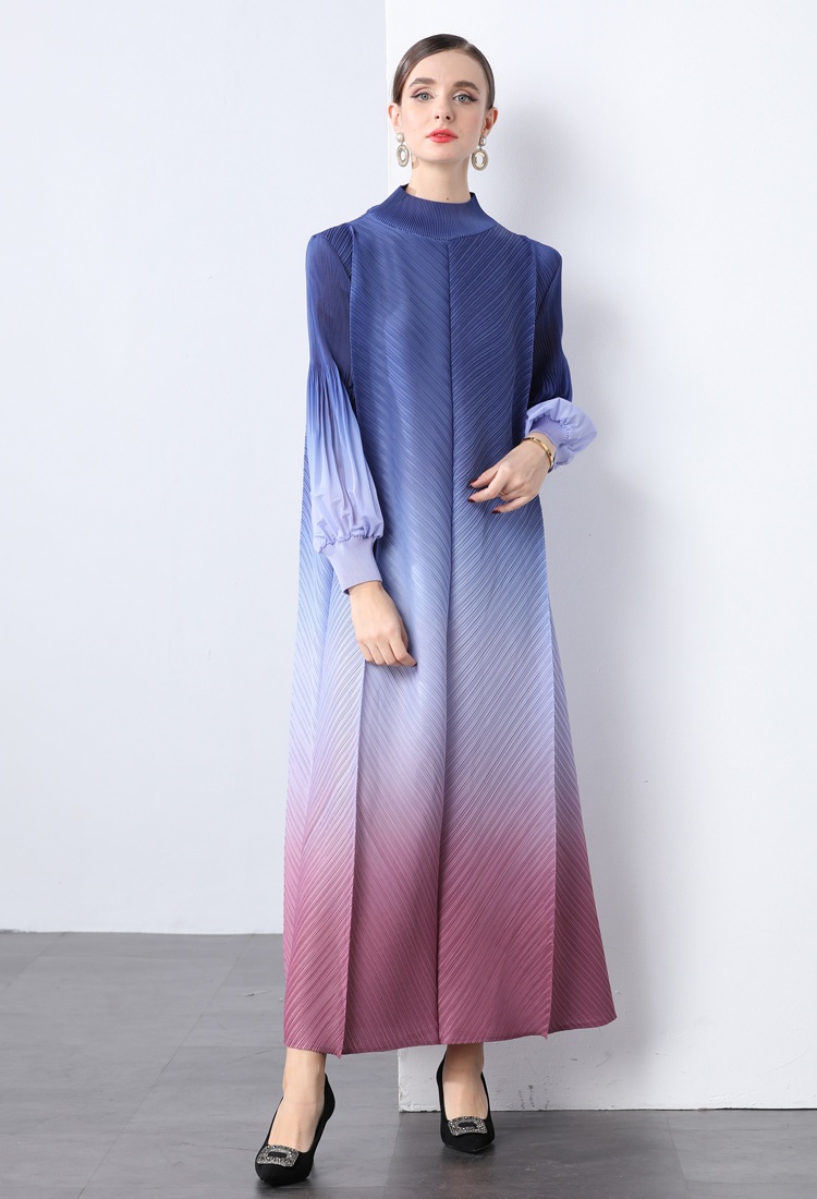 Long sleeve loose waist autumn gradient dress