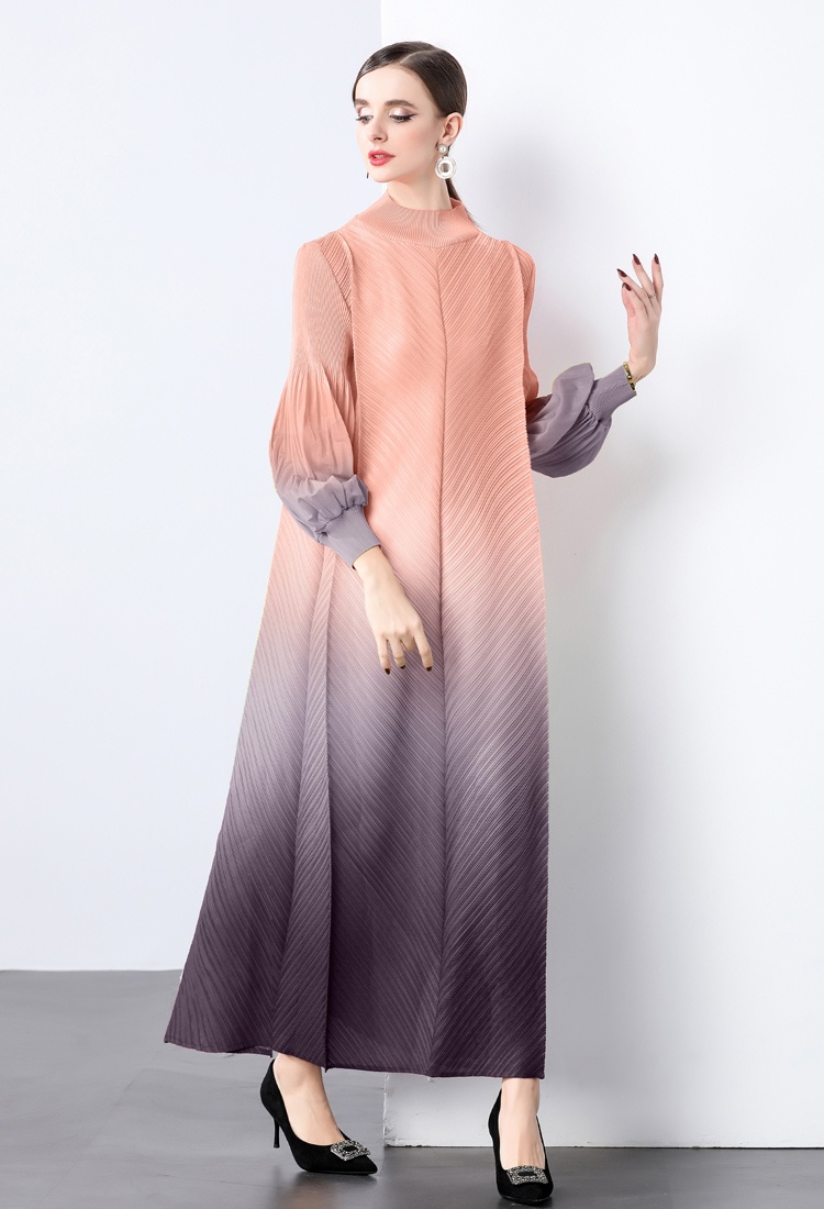 Long sleeve loose waist autumn gradient dress