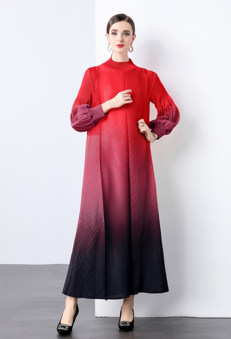 Long sleeve loose waist autumn gradient dress