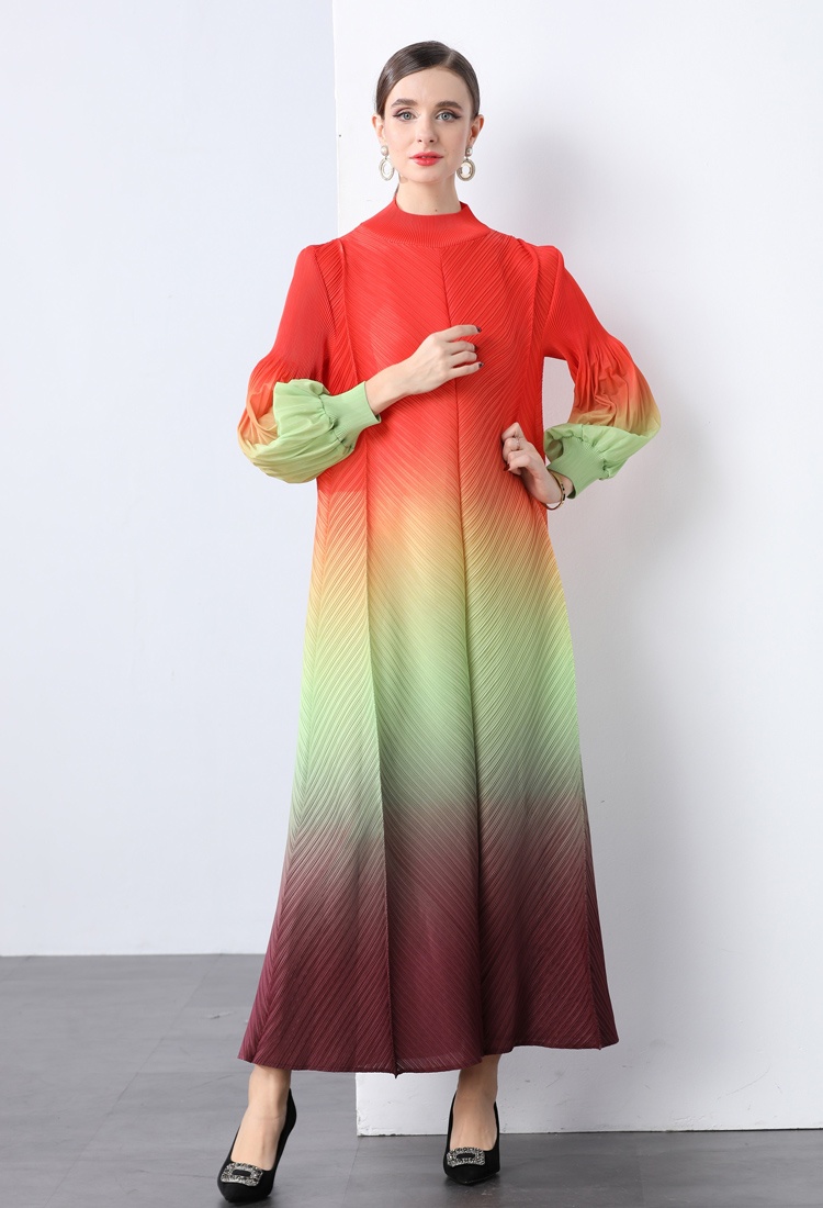 Long sleeve loose waist autumn gradient dress