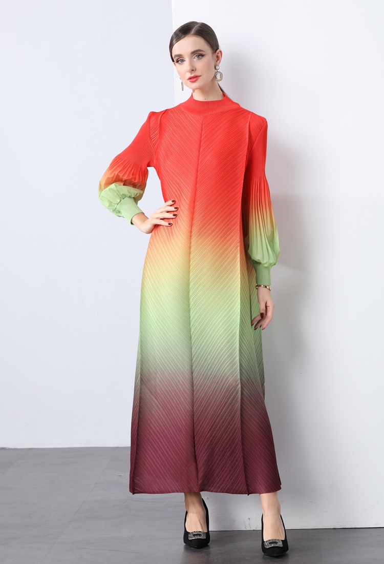 Long sleeve loose waist autumn gradient dress