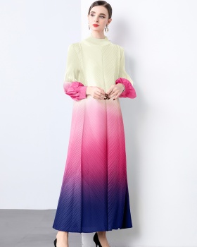 Long sleeve Pleats Please autumn gradient dress