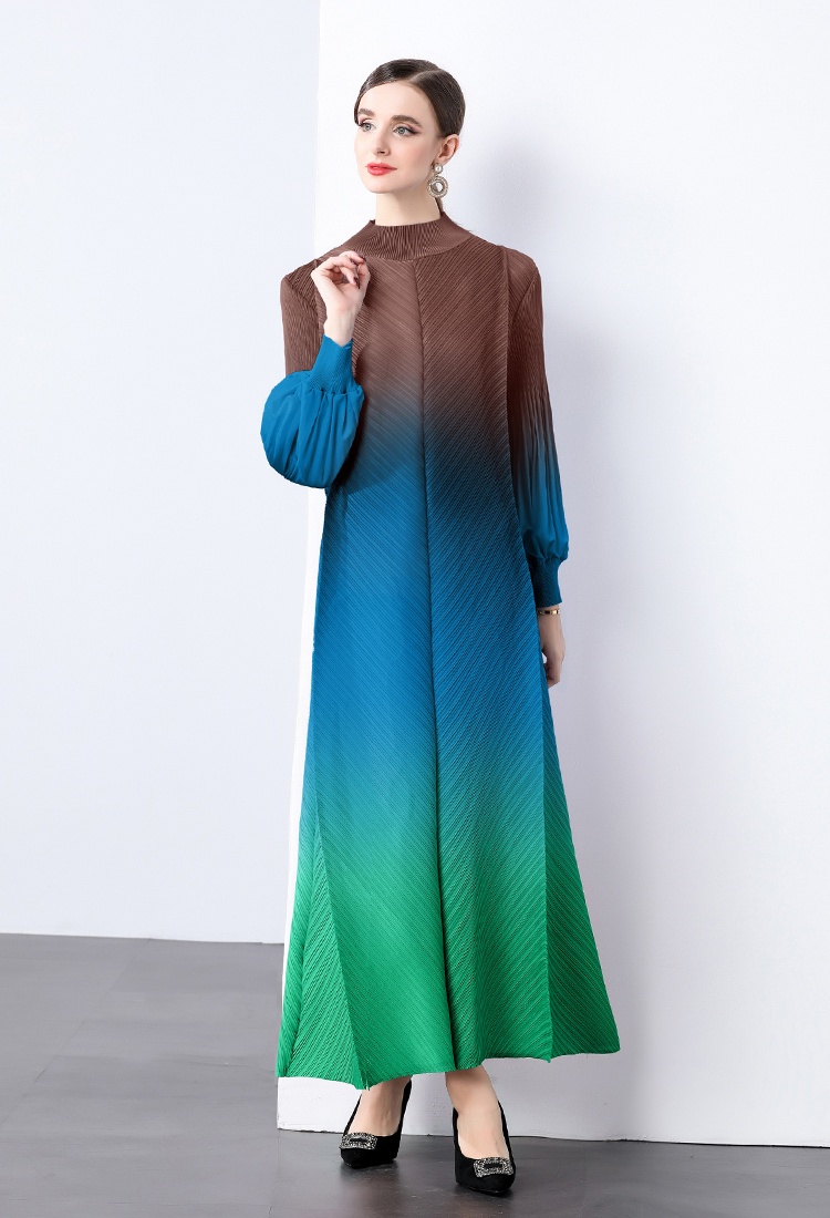 Long sleeve Pleats Please autumn gradient dress