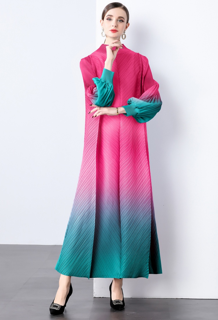 Long sleeve Pleats Please autumn gradient dress