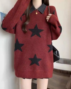 Korean style removable collar Pseudo-two lazy sweater