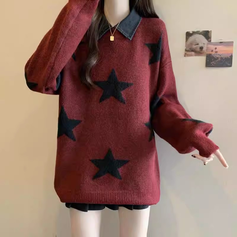 Korean style removable collar Pseudo-two lazy sweater